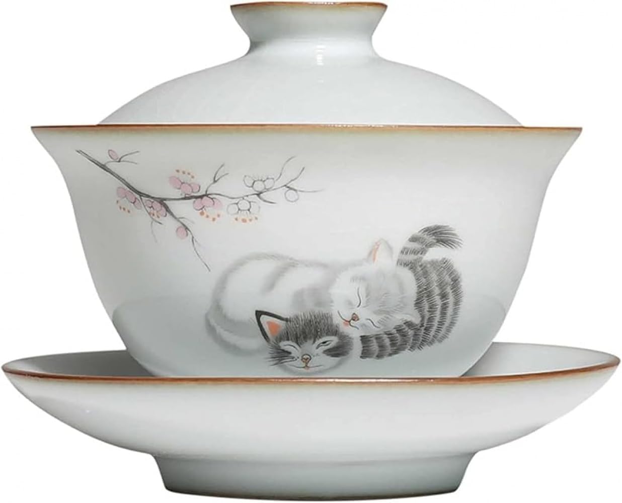 愛くるしい お定まり 猫 手書きの陶芸 蓋碗 中国の茶道具  茶碗 中国茶器仕かける One color-ああ