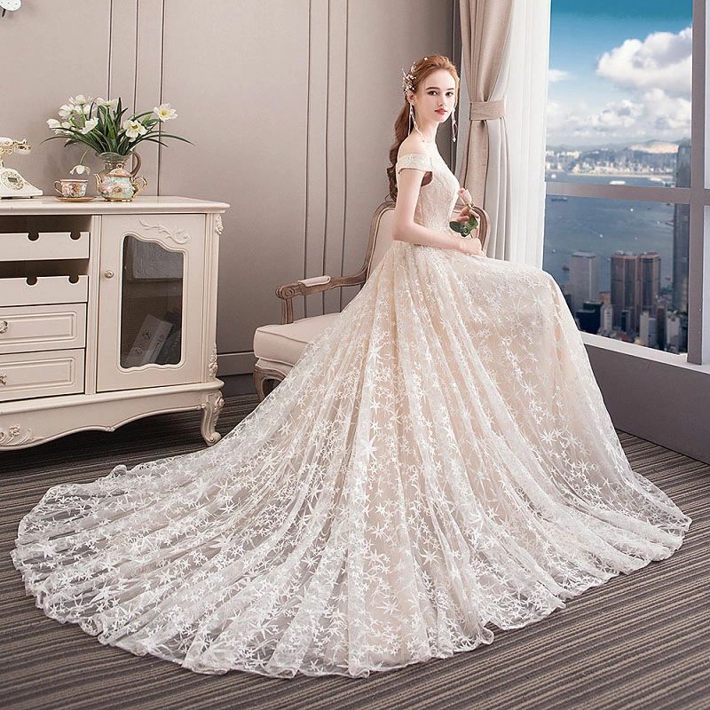大きいサイズ dress wedding エレガント ふわふわスカート レース トレーンタイプ ロングワンピース 海外