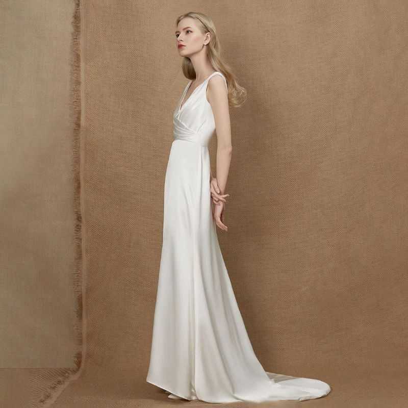 ハワイ ビーチフォト 撮影 旅行 披露宴 前撮りドレス Vネック パーティードレス dress wedding トレーンドレス【オーダーメ