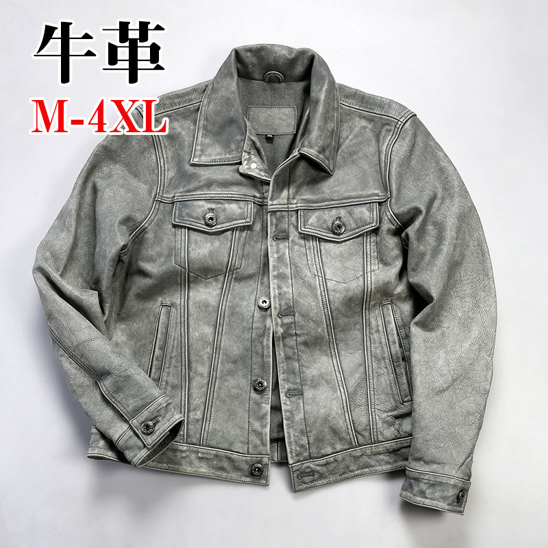 【時間限定10%OFF】レザージャケット ライダースジャケット 牛革 バイクジャケット 立ち襟 本革 革ジャンM~4XL 本革ジャケット グレー カウレザー 父の日 アウター ライダース防風 防寒 レザー お洒落 メンズ 大きいサイズ