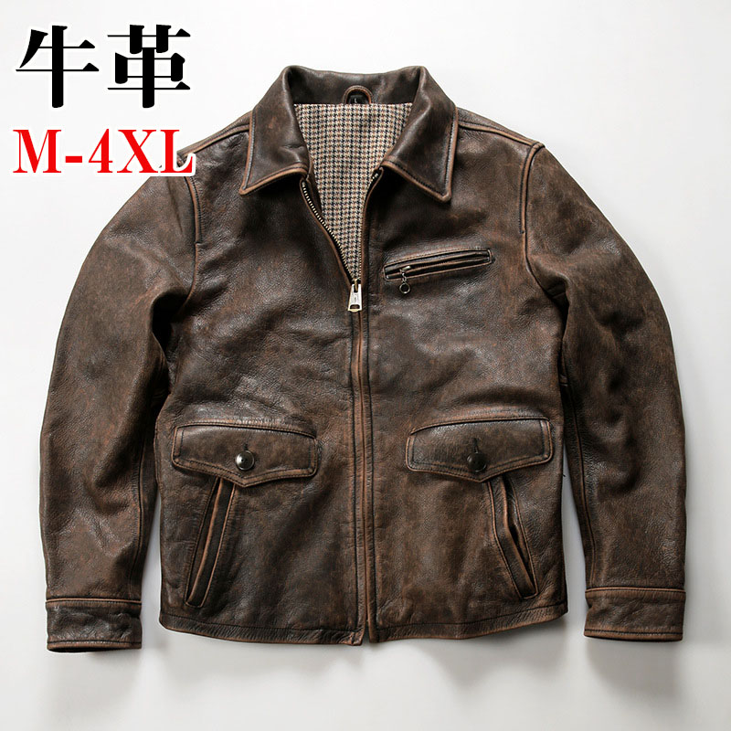 【第四次元押さえる10%OFF】なめし革上衣 ライダースジャケット 牛皮 自動自転車上衣 立ち襟 本革 革ジャンM～4XL 本革上衣 ブラウンカウレザー 父の日  アウター ライダース防風 防寒 なめし革 着飾る メンズ 馬鹿でかい大きさ