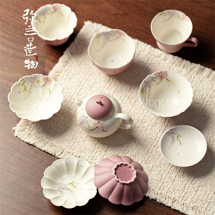 【第四次元制限事項10%OFF】茶器仕掛ける  急須 今めかしい ティーポット 単品/仕掛ける 茶道具 抹茶茶碗 小茶碗紅茶優勝杯 茶皿 墨付き藤の花柄 サクラ色 和風  見舞い客用 差し上げ物 分かりやすい 営造祝賀会 一緒になる祝賀会 好いたらしい きゅうす