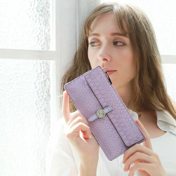 【cooga】薄さ＆役立つこと美を極めた、取り片づけるできる“史上最薄”パイソンウォレット Lana（ラナ） 長金入れ フラグメントケース レディース金入れ 352-G30144