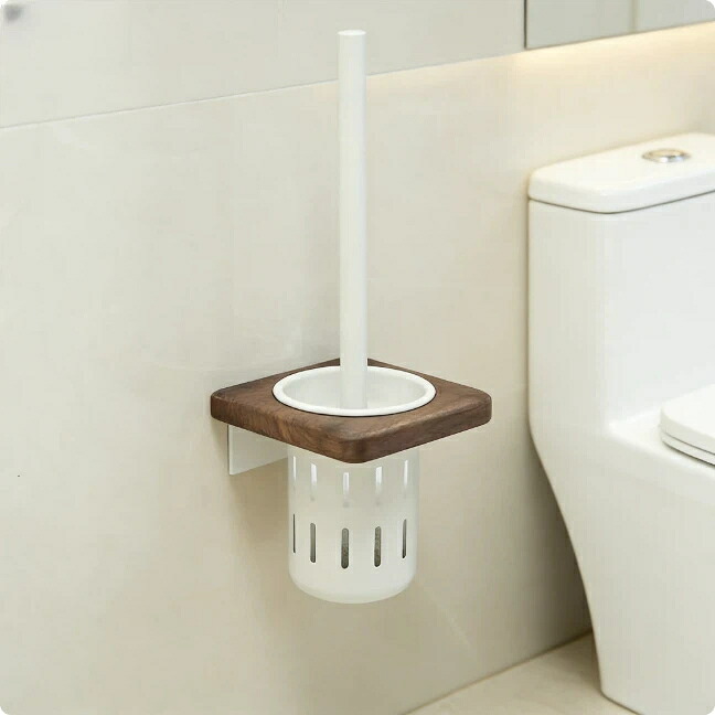 トイレブラシ ケース付き おしゃれ トイレ掃除 ブラシ ウォールナット 木製 天然木 スタンド 壁掛け 置き型 2way 収納 掃除用品 トイレ用ブラシ トイレ掃除用品 掃除用具 トイレタリー スタイリッシュ モダン 高級感 省スペース イ