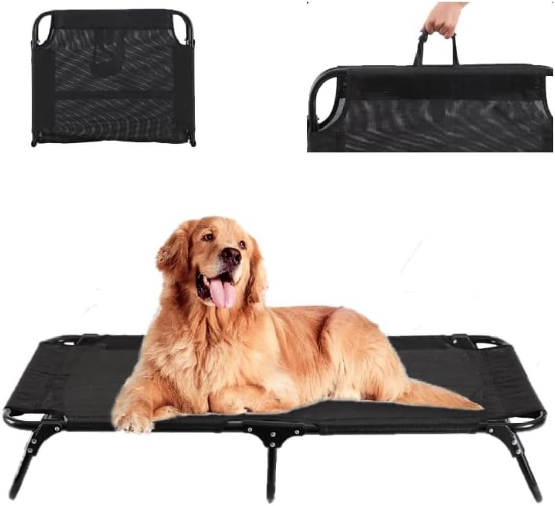 ペットベッド 折りたたみ 犬用ベッド 犬ベッド ドッグコット 大型犬 中型犬 小型犬 ペットベッド 犬用ベッド クッション ペットベッド 夏用 洗える 組立不要 コンパクト (ブラック,XL 120*80*22推奨体重:45kg未満)|H&B JAPAN