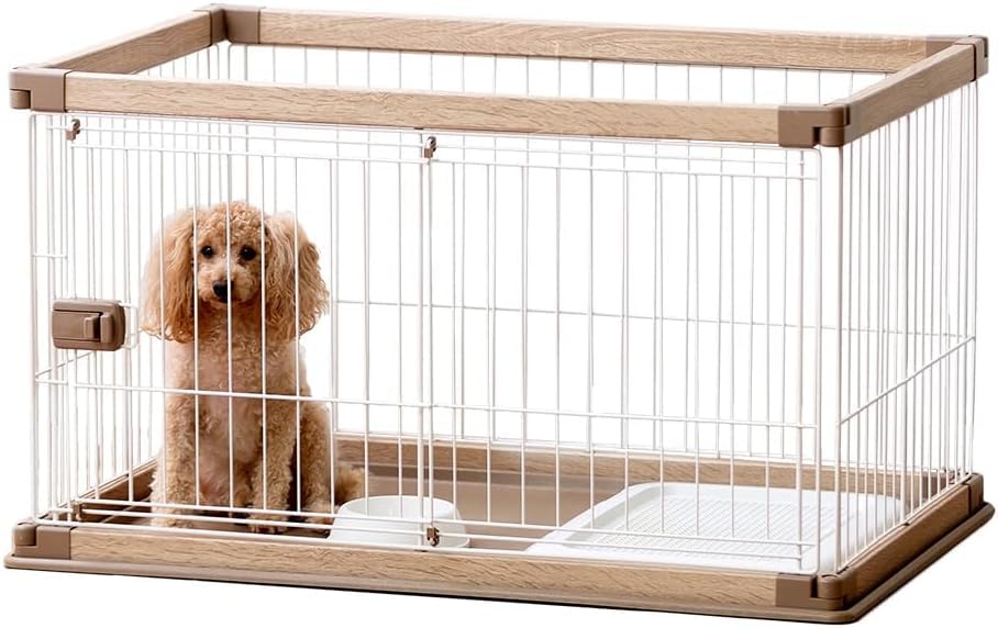 犬 組み立て簡単 サークル ウッディサークル ロータイプ ライトナチュラル 小型犬用 屋内犬ケージ犬フェンス木製ケージ (M,ホワイト)|H&B JAPAN