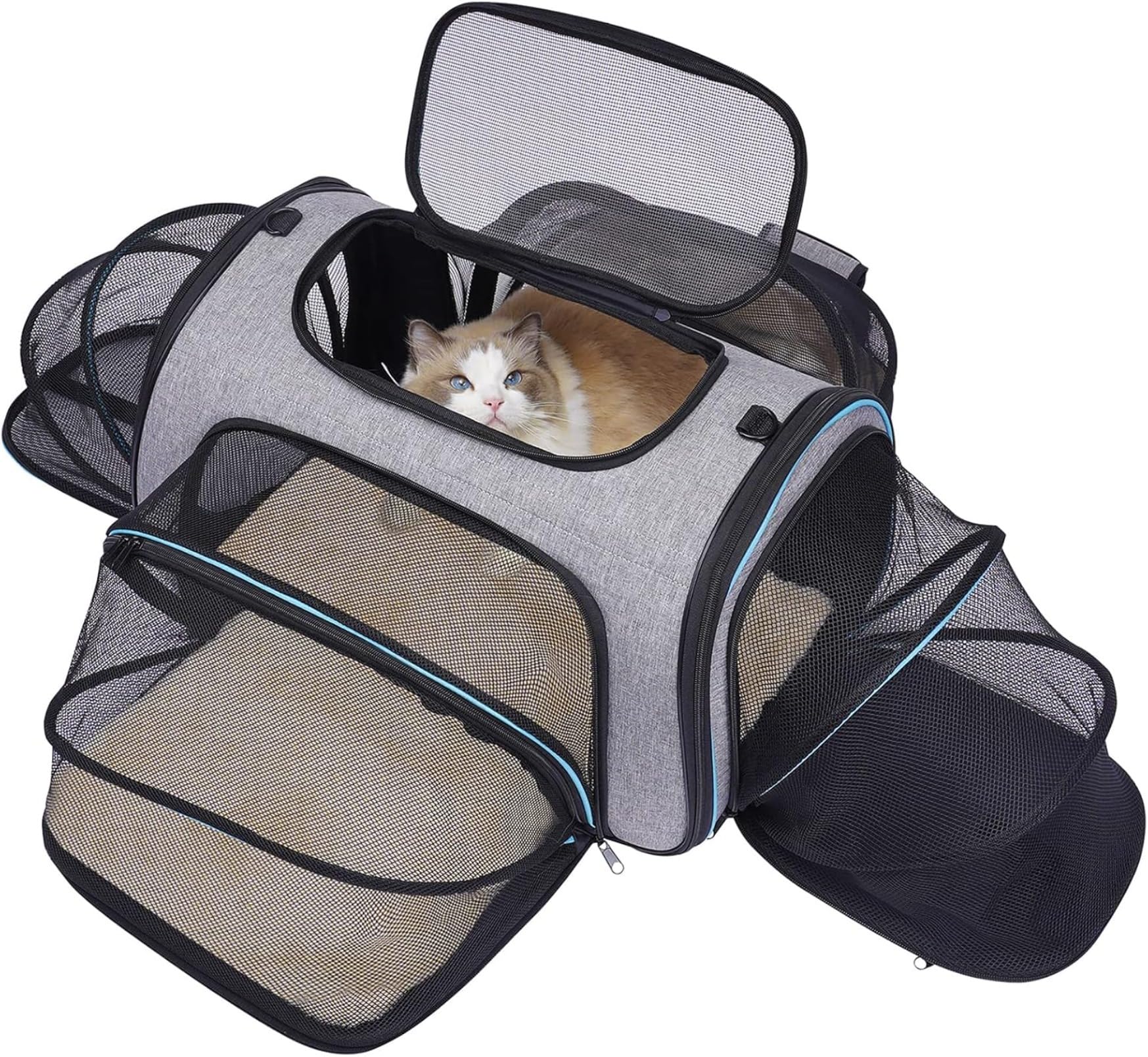 ペットバッグ、猫キャリー 猫、子犬、小型犬用のフリースパッド付きの4面拡張可能なペットキャリ&mdash; ソフトサイドペットトラベルキャリ&mdash; (52*32*32)｜H＆B JAPAN