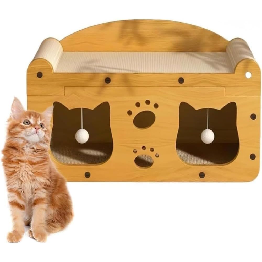 猫用爪とぎボード猫ベッド段ボール大型二段式木製爪とぎ器室内用階段付き夏用ペットベッドディアローリング (56*30*30(0-12用)1,) []｜H＆B JAPAN