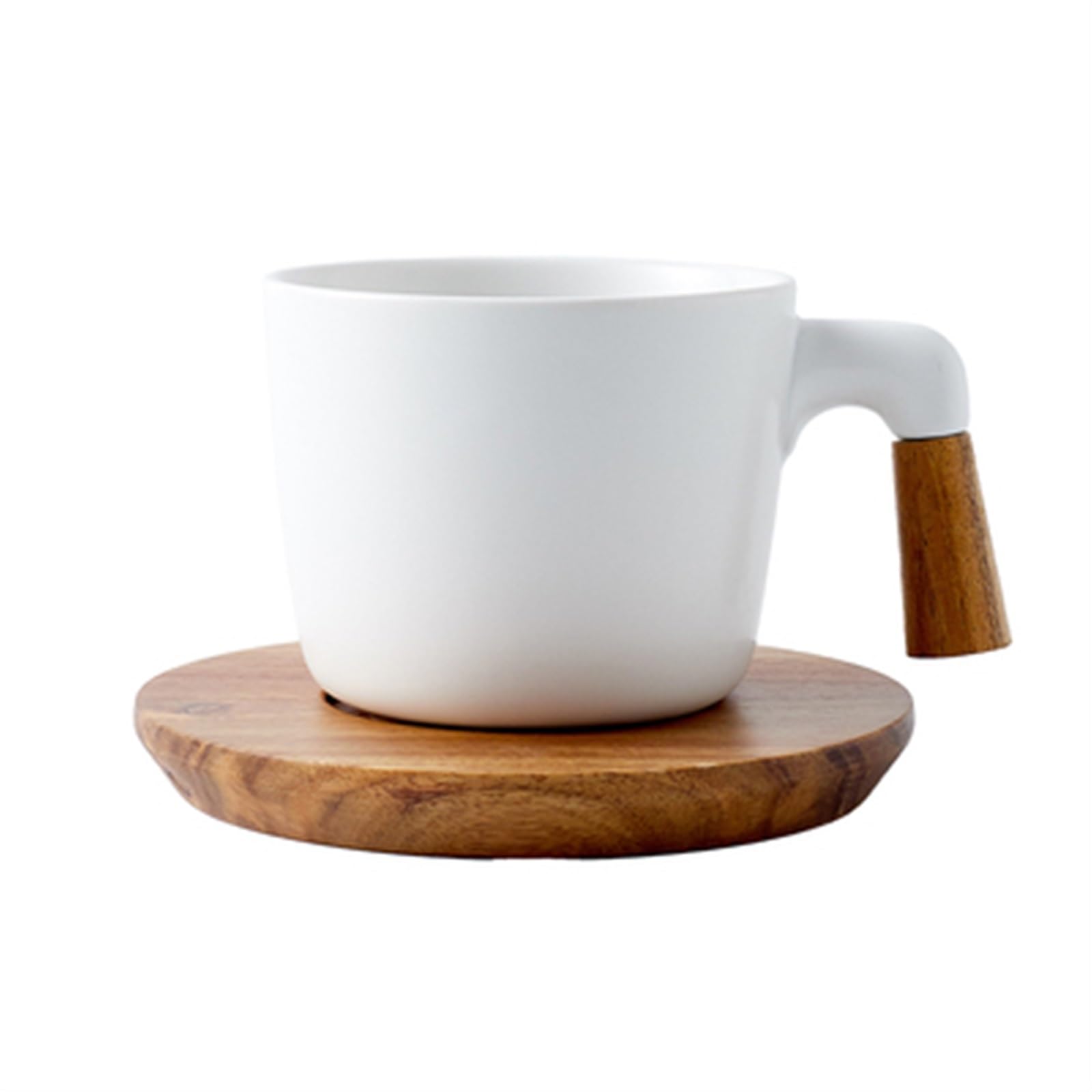 カップ 木製ハンドル コーヒー セット セラミック マット黒と白のコーヒー カップと木製トレイ ティーマグ(White)|H&B JAPAN