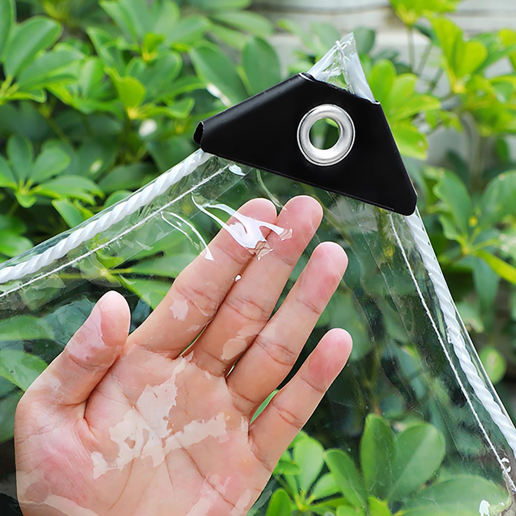 防水透明シート 屋外用レインカバー 0.35厚 通気性防水布 透明ビニールシート 植物保護カバー 防雨 防風 防雨 防砂 防塵 厚手温室カバー 両面 保護ロープ付き 折りたたみ収納簡単 園芸 テラス バルコ 透明＋黒（強化版） 22｜H＆B JAPAN