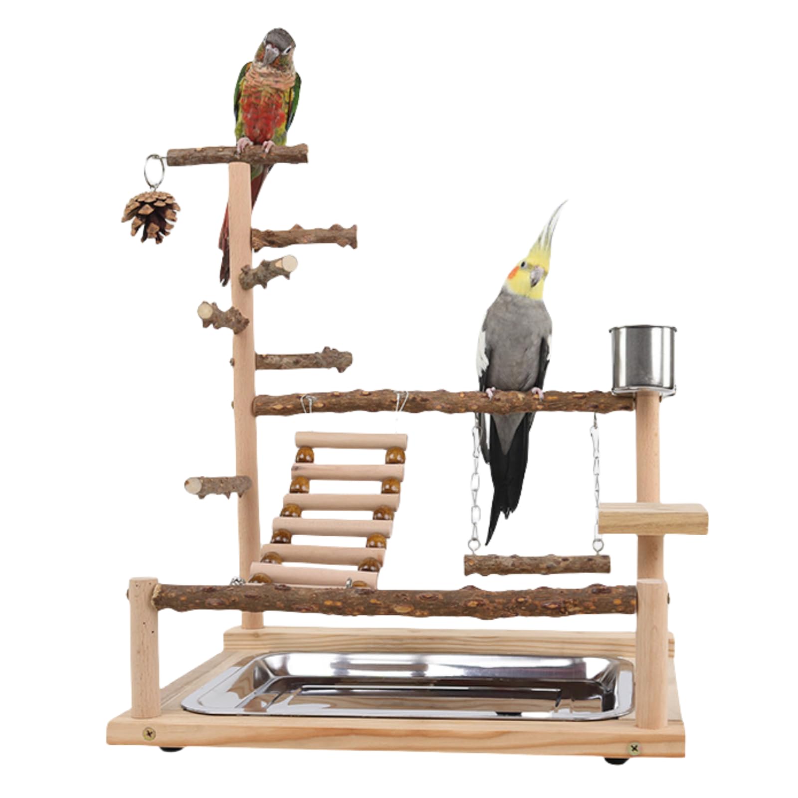 インコおもちゃセット 遊びジム 天然木 止まり木 スイング はしご トレーニングスタンド 鳥かご用 取り外し可能 お手入れ簡単 インタラクティブなベビーサークルスタンド (スタイル1)｜H＆B JAPAN