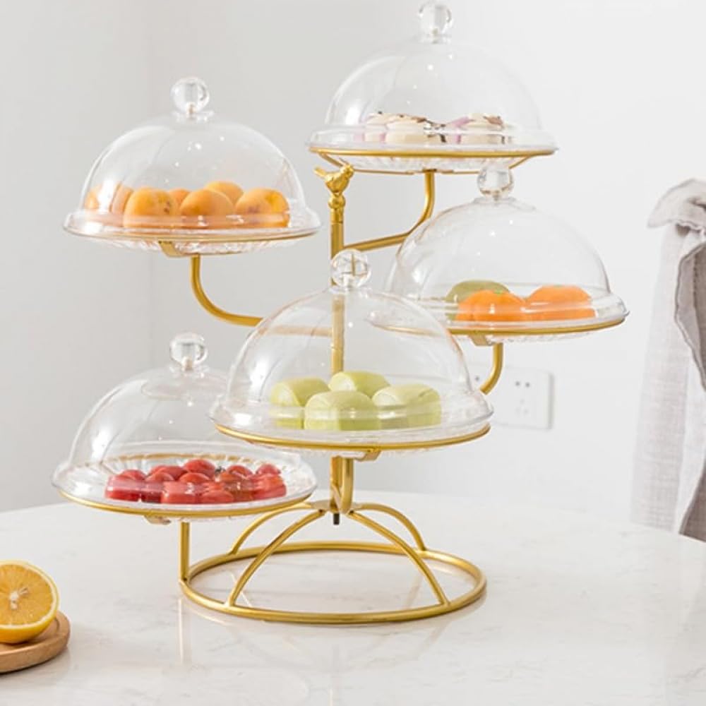 透明フルーツプレート 多段デザート展示台 お菓子皿兼フルーツ収納容器 ケーキアフタヌーンティー用 誕生日結婚式パーティーイベント適用 スイーツスタンド (ゴールデン)|H&B JAPAN