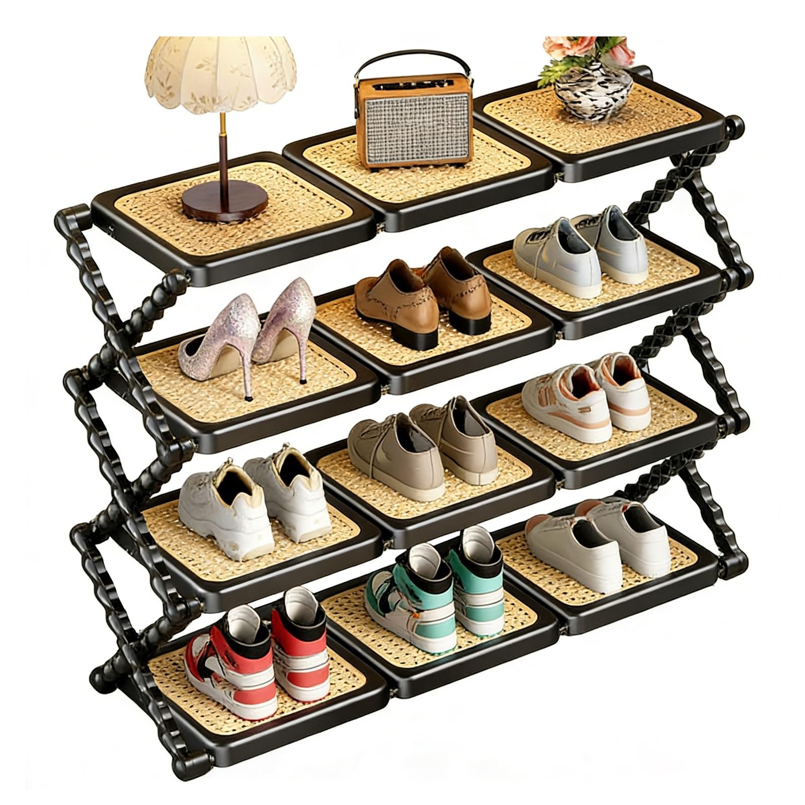 調節可能な棚付き折りたたみ式シューズラック、省スペースオープンデザイン 玄関、リビングルーム、ベッドルーム、アパート用 - 20.5インチ/52.1｜H＆B JAPAN