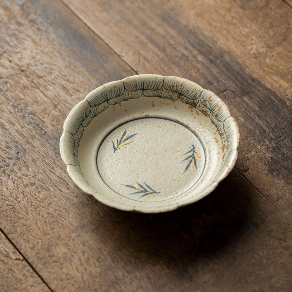 茶盤 和風セラミック小皿 キャラメル釉 竹煙模様 花弁形 花瓶トレー 茶器用 室内配置対応 安心してお選びください｜H＆B JAPAN