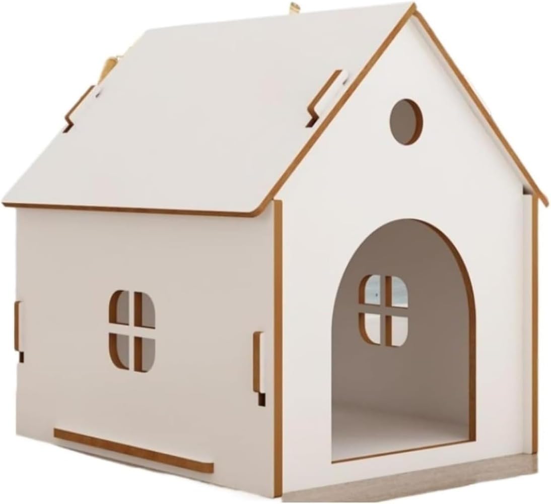 ペットハウス 猫 犬小屋 室内 木目 窓付き 屋外 温室 物置 組み立て簡単 工具不要 ドッグハウス 木製 小型 中型 大型犬 おしゃれ かわいい (ホワイト,：77*59*72)｜H＆B JAPAN