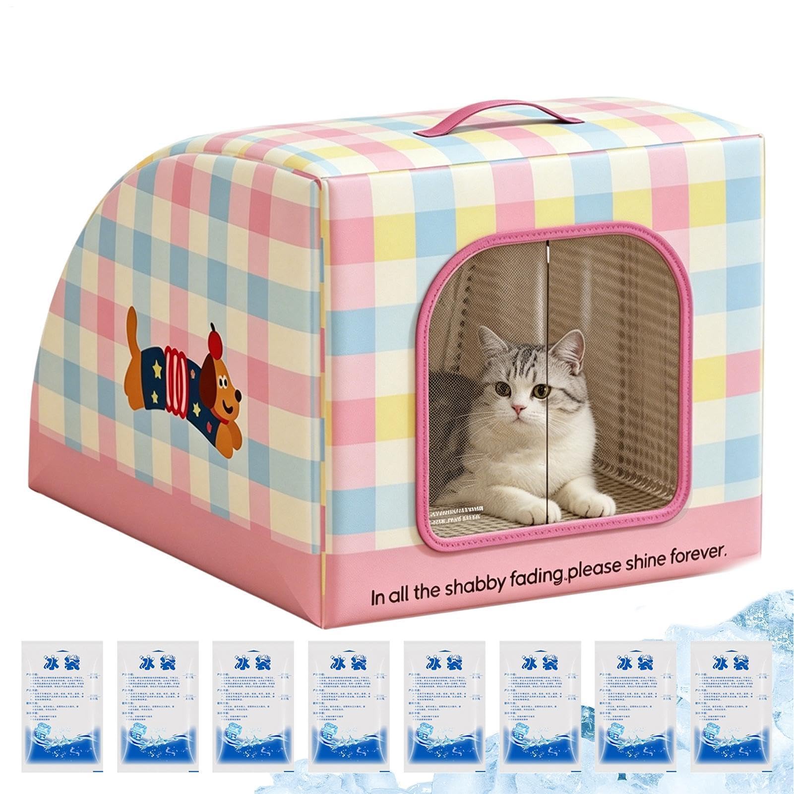 断熱キャットハウス,取っ手付き断熱ポータブル猫ベッド | 夏用猫ハウス | リビング バルコニー 中庭 庭 裏庭 農場 野良猫 屋外 外飼い ペット用に|H&B JAPAN