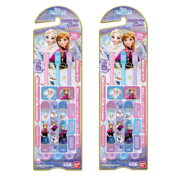 アナと雪の女王 こどもハブラシ6本 (3本入×2個セット) バンダイ3歳以上 子供用 やわらかめ おまけシール付き 可愛い お姫様 小学生用 ハブラシ 歯ブラシ キッズハブラシ 日本製画像