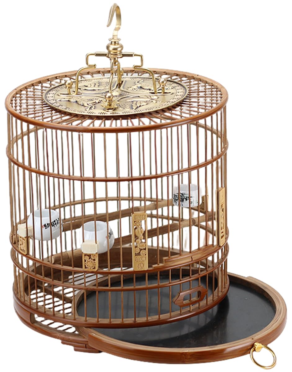 鳥かご鳥 ケージ バードゲージ 12インチの丸い伝統的な中国風の竹の鳥かご オウムのインコのためのヴィンテージの吊り下げ式の小さな鳥かごインコ ケージ 大型とりかご文鳥オカメオカメインコ鳥籠豪華ケージオウムケージ バードゲージ バードパレス大きい掃除しやすい|H&B JAPAN