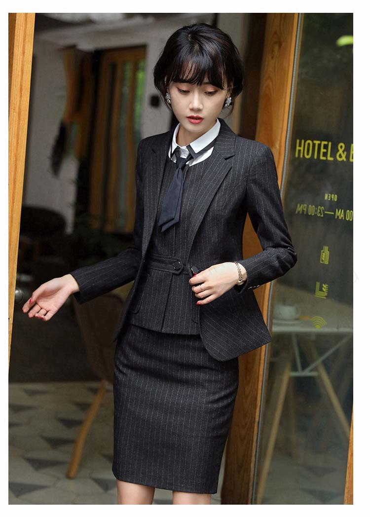 今だけスーパーセール限定 4点セット スーツセット セットアップ スーツ レディース 上下セット シャツ ワイシャツ 白 ホワイト ジャケット ベスト 長ズボン スカート スーツジャケット ネクタイ付き 長袖 ストライプ柄 着痩せ 体型カバー 大きいサイズ フォーマルウェア