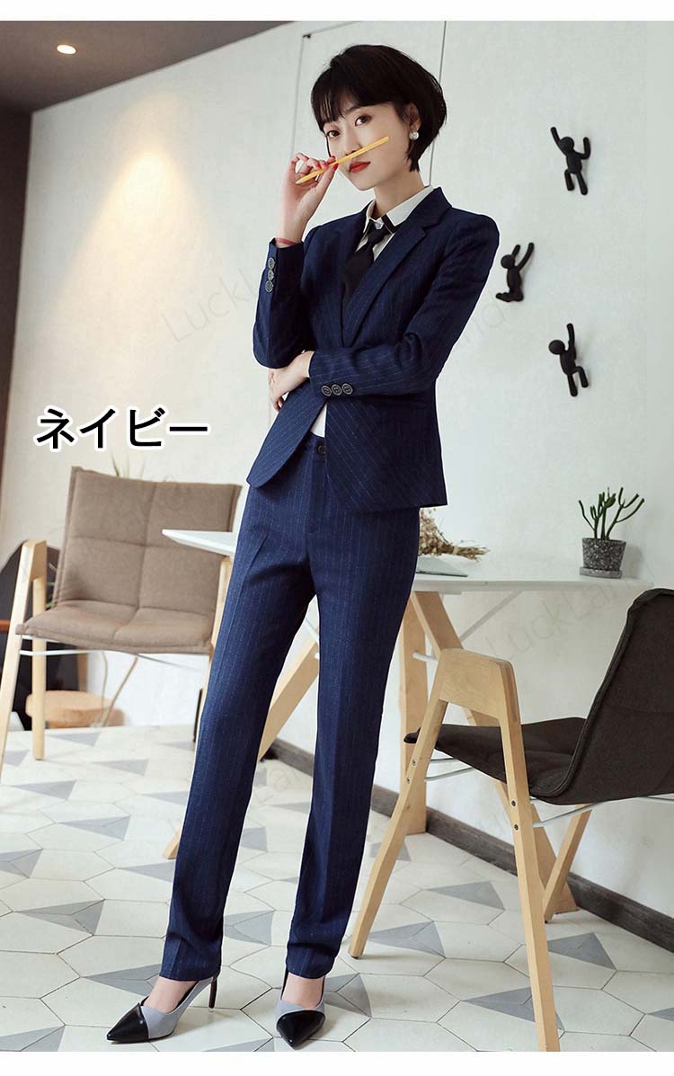 今だけスーパーセール限定 4点セット スーツセット セットアップ スーツ レディース 上下セット シャツ ワイシャツ 白 ホワイト ジャケット ベスト 長ズボン スカート スーツジャケット ネクタイ付き 長袖 ストライプ柄 着痩せ 体型カバー 大きいサイズ フォーマルウェア