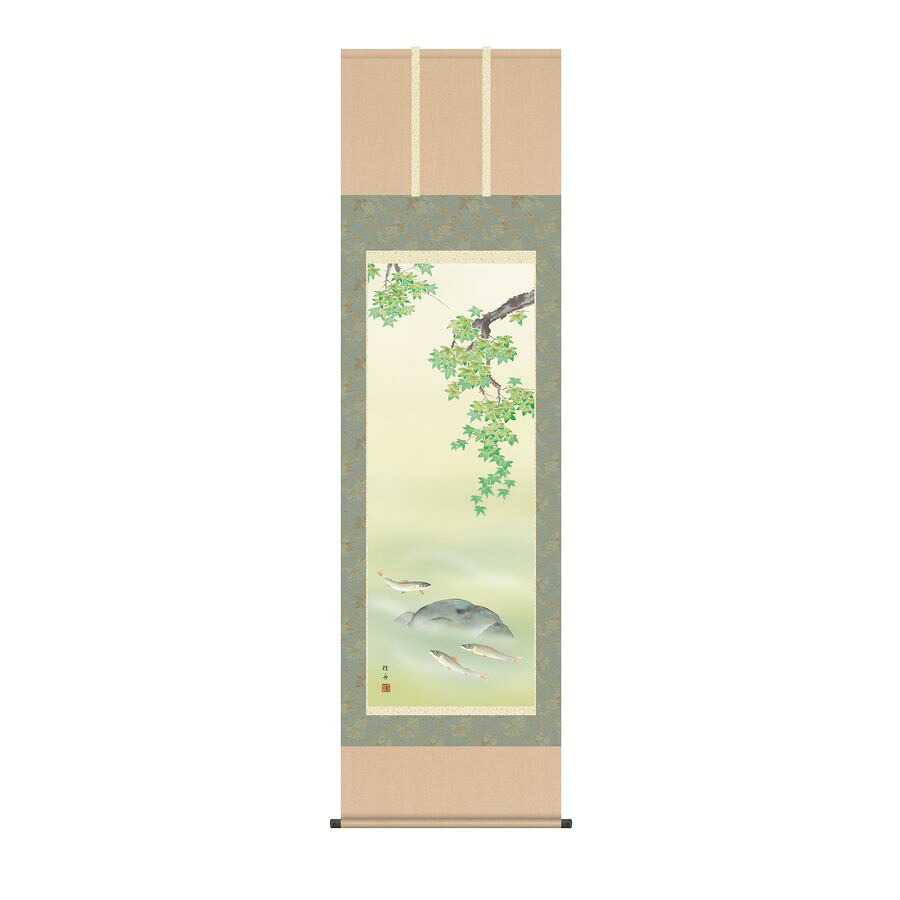 掛軸 三幸 花鳥掛軸 楓に鮎 尺五 KZ1A3-124 長江桂舟 15,768円