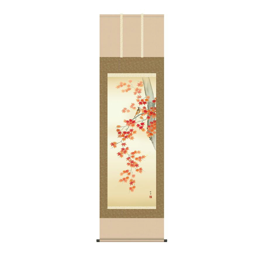 掛軸 三幸 花鳥掛軸 紅葉に小鳥 尺五 KZ1A4-102 田村竹世
