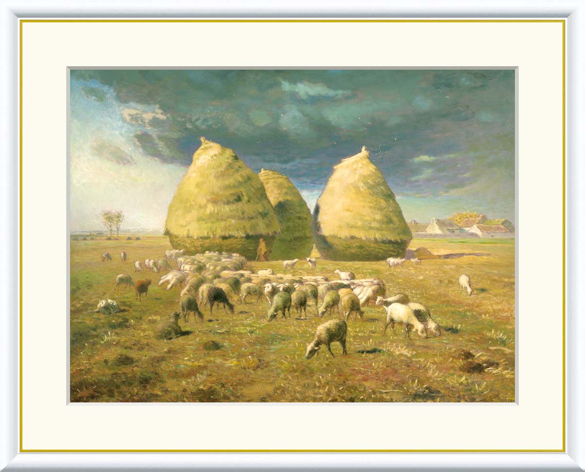 ミレー 秋、積み藁 F4サイズ 額装込 J1-018 世界の名画 アート額絵 高精細巧芸画 複製画
