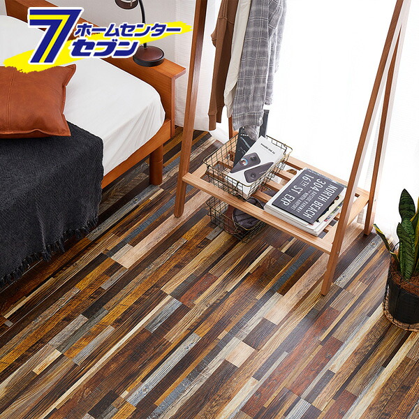 貼ってはがせる ウッド調 フロアタイル ミックスブラウン 91.4×15.2×0.3cm（72枚入り） 81955967 萩原 [貼ってはがせる 吸着タイプ 軽量 カッターで切れる 接着剤不要 敷くだけ 木目調 床 敷物 賃貸 DIY] 28,589円