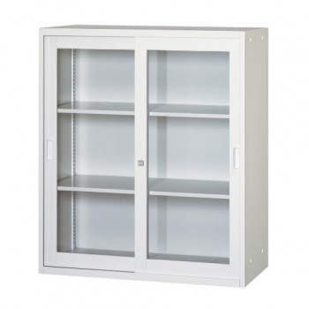 壁面収納家具/D:450・ホワイトタイプ 引違枠付ガラス戸/ラッチ仕様 H1050 棚板2枚付 ALPSホワイト色 COM-UAJR-W11【メーカー直送:代金引換不可:同梱不可】【北海道・沖縄・離島は配達不可】|ホームセンターセブン