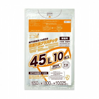 ECO TAI　エコ袋　神戸市家庭系ごみ指定袋　容器包装プラスチック45L SKBY-45 透明 10枚×60冊【メーカー直送：代金引換不可：同梱不可】【北海道・沖縄・離島は配達不可】
