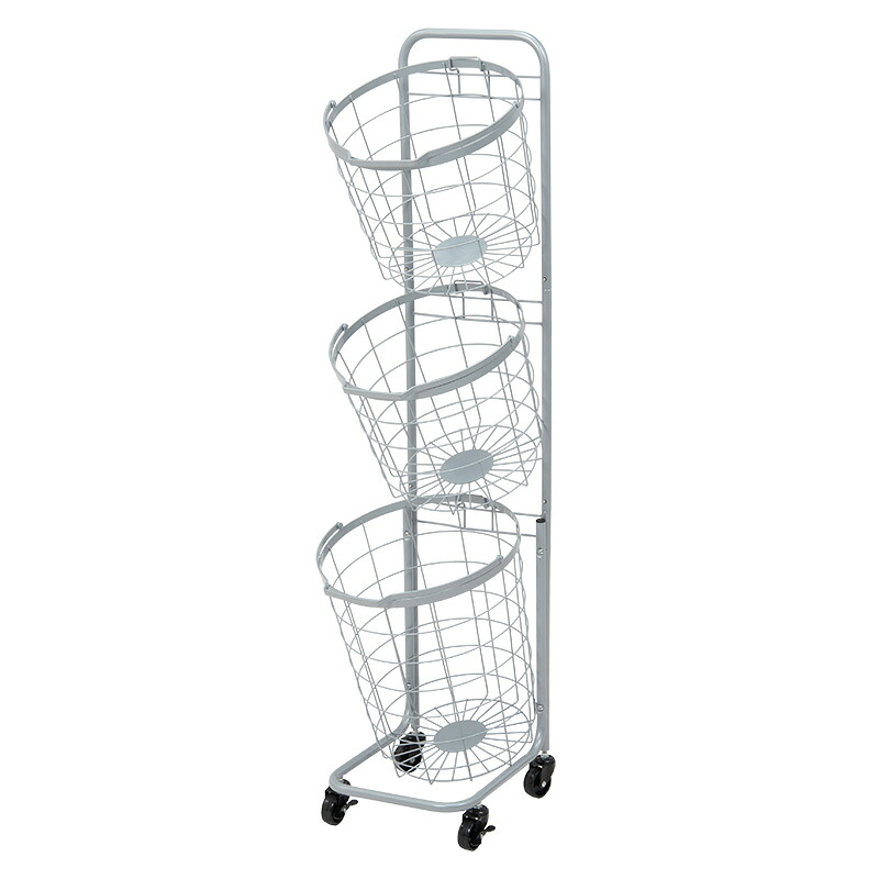 【ポイント10倍】３段ランドリーラック (約)幅34.5×奥行39×高さ124cm KR-3973GY 萩原【ポイントUP:2026年4月4日20:00～4月10日 01:59まで】
