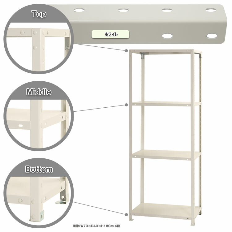 スマートラック W700×D450×H1800mm ホワイト 4段 NSTR-647-4 キタジマ スチール棚 スチールラック 業務用 収納棚 収納 ラック 当社の