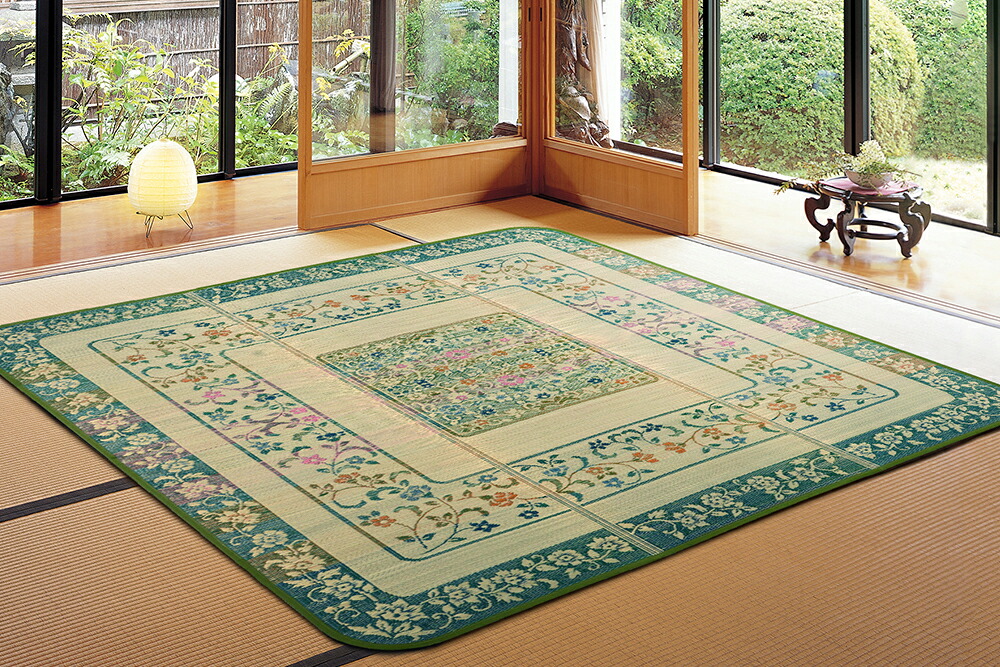 国産い草センターラグ(裏貼り) エンペラー グリーン サイズ250&times;350cm 萩原 [上質 抗カビ 消臭 職人業 国産い草100％ 日本製]｜ホームセンターセブン