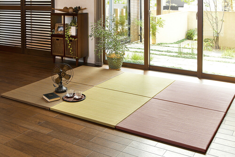 カラーの選べる軽量置き畳 綾川 同色9枚セット イエロー サイズ82×82×2.5cm 萩原 [洋室 和室 抗カビ 消臭 軽量 すべり止め]