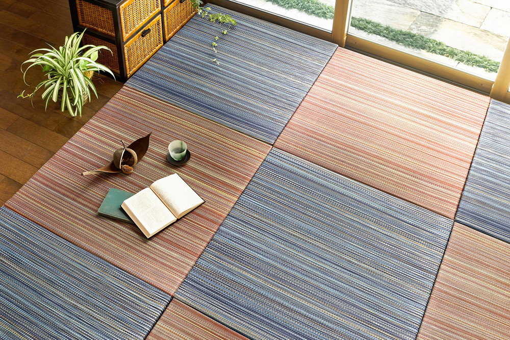 すき間のできにくい置き畳 倉敷 同色9枚セット ブルー サイズ82×82×2.5cm 萩原 [ごろ寝 プレイマット 床キズ防止 抗カビ 消臭]