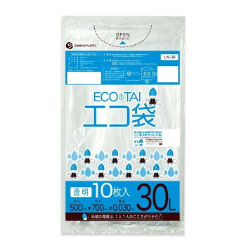ECO TAI　エコ袋　30L LN-38 透明 10枚×100冊【メーカー直送：代金引換不可：同梱不可】【北海道・沖縄・離島は配達不可】