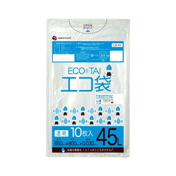 ECO TAI エコ袋 45L LN-43 透明 10枚×60冊【メーカー直送:代金引換不可:同梱不可】【北海道・沖縄・離島は配達不可】|セブンプロ