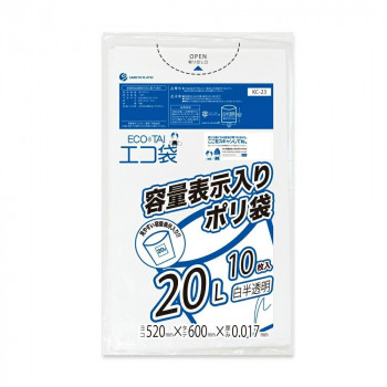 ECO TAI　エコ袋　容量表示入りポリ袋20L KC-23 白半透明 10枚×60冊【メーカー直送：代金引換不可：同梱不可】【北海道・沖縄・離島は配達不可】