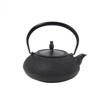 南部鉄器　宝生堂　IH対応鉄瓶(鉄蓋)　平丸アラレ　1.2L　黒　700091【メーカー直送：代金引換不可：同梱不可】【北海道・沖縄・離島は配達不可】