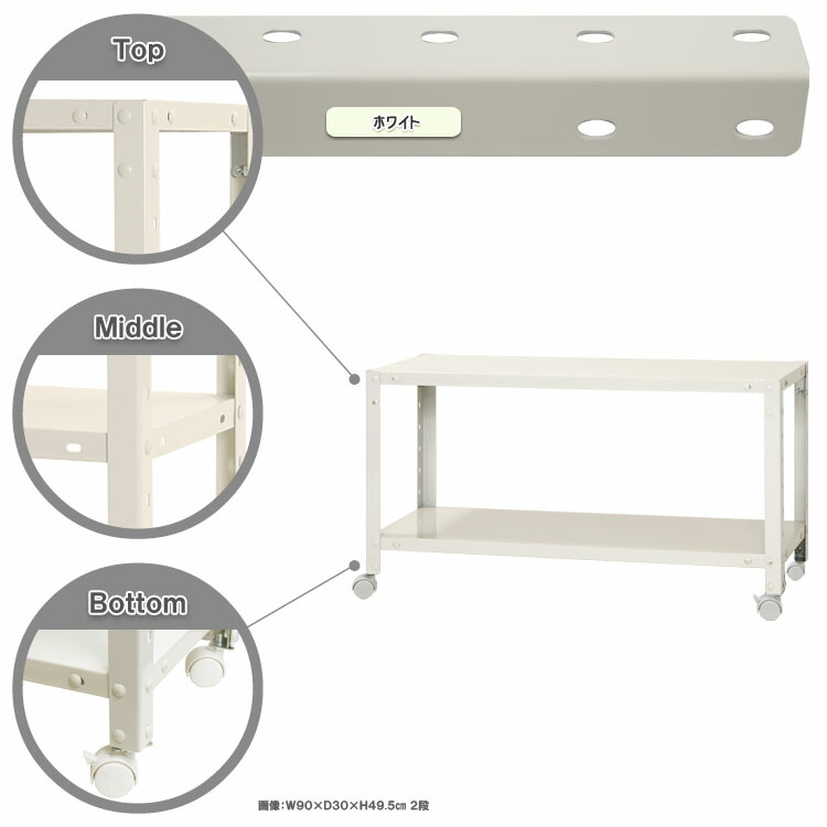 人気ブレゼント! スマートラック キャスター付 W900×D400×H485mm ホワイト 2段 NSTR-K066-