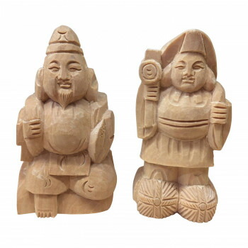 木製彫刻 笑顔の神様 2体セット【大】大黒様・恵比寿様　縁起物 木製彫刻 笑顔の神様 2体セット【大】大黒様・恵比寿様 縁起物