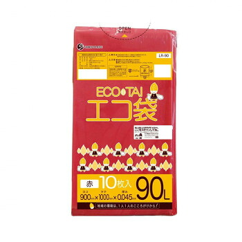 ECO TAI エコ袋 90L LR-90 レッド 10枚×30冊【メーカー直送:代金引換不可:同梱不可】【北海道・沖縄・離島は配達不可】|カー用品・日用品のホームセンター