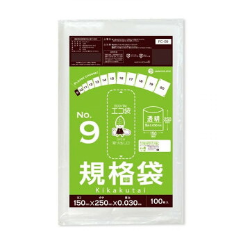 ECO TAI　エコ袋　No.9　規格袋 FC-09 透明 100枚&times;80冊【メーカー直送：代金引換不可：同梱不可】【北海道・沖縄・離島は配達不可】｜カー用品・日用品のホームセンター