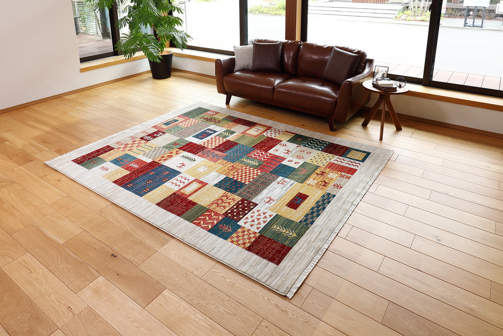 エスニックなデザインのトルコ製の畳めるウィルトンラグ RAKKAS ヴィフ サイズ160&times;225cm 萩原 [トルコ製 エスニック]｜カー用品・日用品のホームセンター