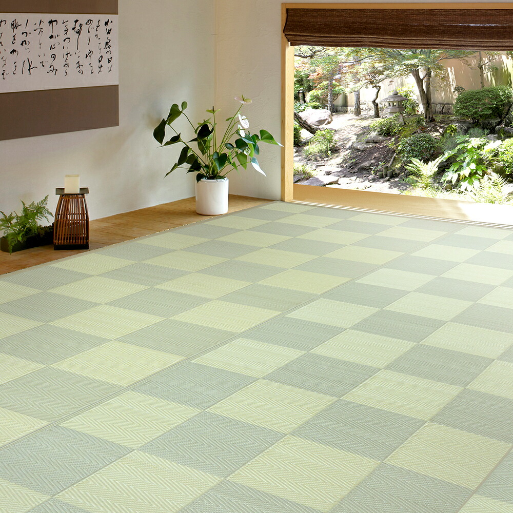 【ポイント10倍】丸洗いできる抗菌機能付きい草風カーペット 倉間 江戸間10畳 グリーン サイズ348&times;440cm 萩原 [和風 水洗い]【ポイントUP:2026年7月19日20:00～7月26日 1:59まで】｜カー用品・日用品のホームセンター
