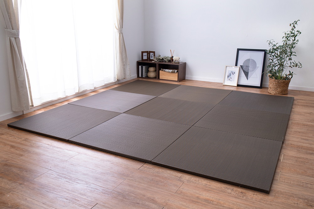 水拭きできる い草風置き畳 彩模様 グリーン サイズ82×82×2.5cm 萩原 [ごろ寝 プレイマット 床キズ防止 抗カビ 消臭 軽量]
