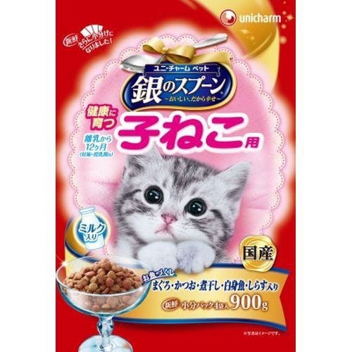 【ケース販売】 銀のスプーン贅沢うまみ仕立て 子ねこ用 まぐろ かつお 煮干し 白身魚 しらす入り 900g (1袋900g入×8袋セット) ユニ・チャーム