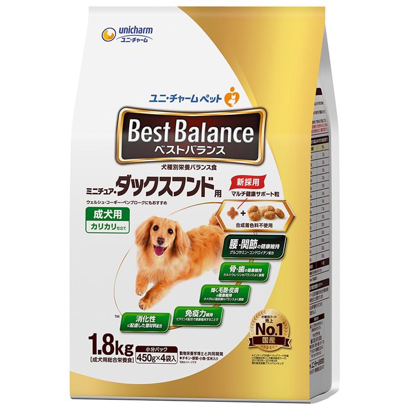 【ケース販売】 ユニチャーム 犬 ドライ ベストバランス カリカリ仕立てミニチュア・ダックスフンド用 (1袋1.8kg入 ×4袋セット)