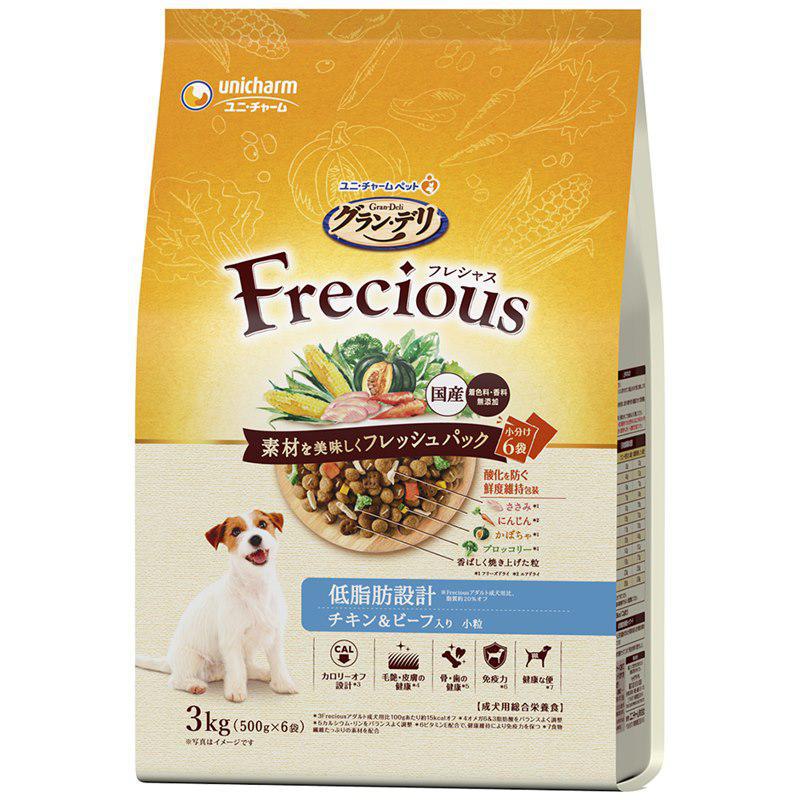 【ケース販売】 ユニチャーム Gran Deli Frecious アダルト成犬用 低脂肪設計 チキン&ビーフ入り 1袋(1P500g×6P入)×4袋セット|ホームセンターバロー 店
