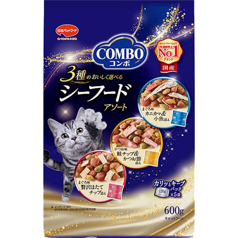 【ケース販売】 日本ペットフード コンボキャットシーフードアソート 600g 　1袋(1p120g入×5p入)×12袋セット